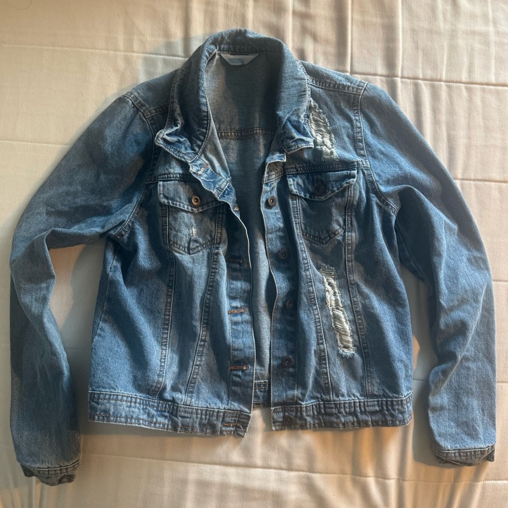 Highway Jeans Vintage Light Blue Distressed Denim Jacket Size Large